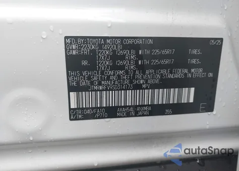 2025 Toyota Rav4 Hybrid Xle из США, поврежденный, VIN JTMRWRFV9SD314173